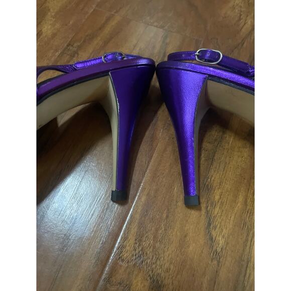 Vintage 90's YSL YVES ST. LAURENT Purple LEATHER Slingback Heels Shoes Pumps 8 - Picture 7 of 9